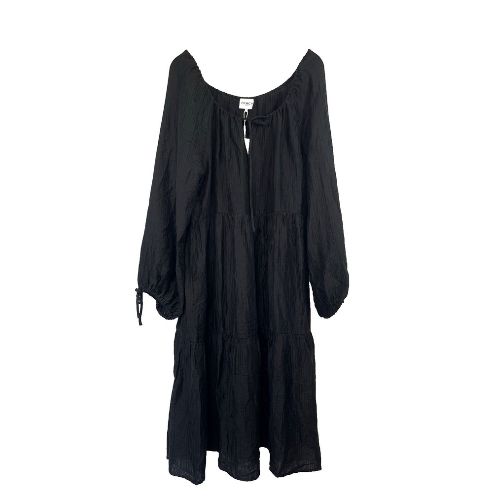 NWT‎ FRNCH Paris Tiered Maxi Dress Sz L Black Breezy Beach Travel Resort Cruise